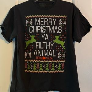 Mens L merry Christmas ya filthy animal home alone tee